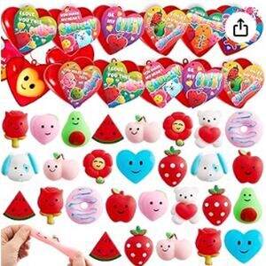 28 Pack Valentine’s Day Mochi Squishy Toy Filled Hearts for Valentine Party